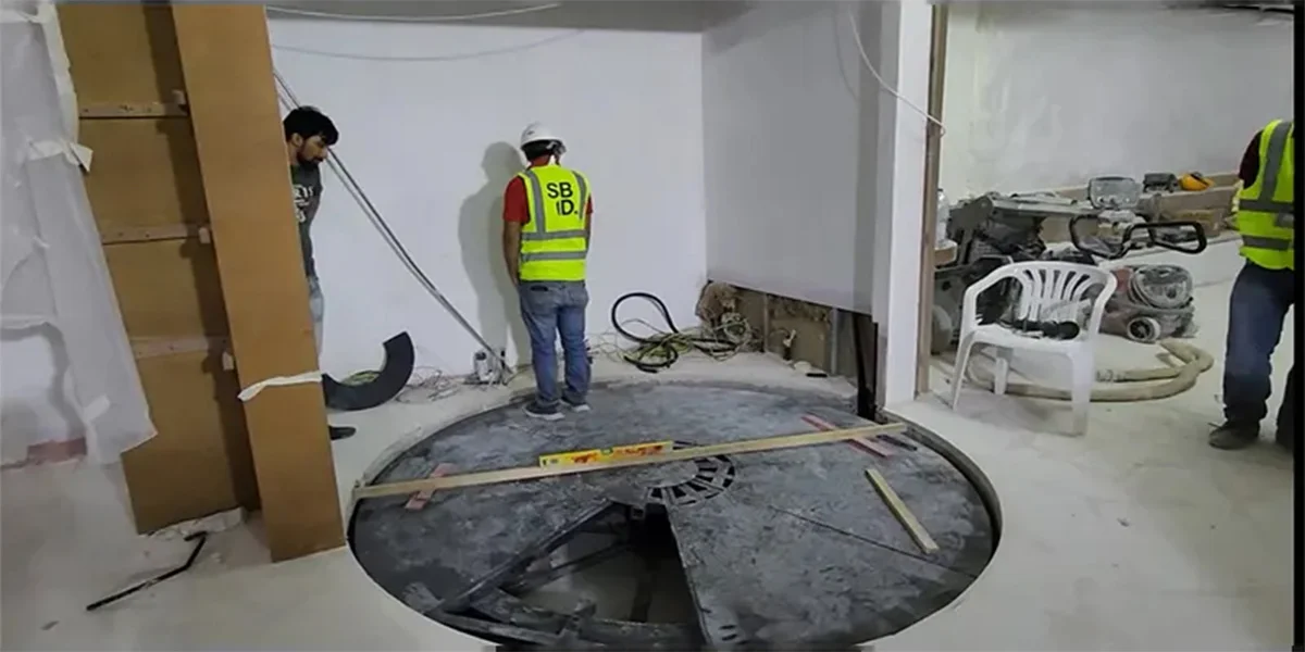 منصّة تدوير فوق السطح مع مطالع مائلة